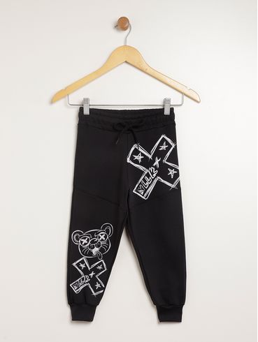 Calça Moletom Com Punho Infantil Para Menino - PRETO