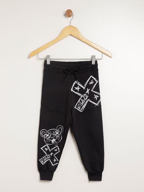Calça Moletom Com Punho Infantil Para Menino - PRETO