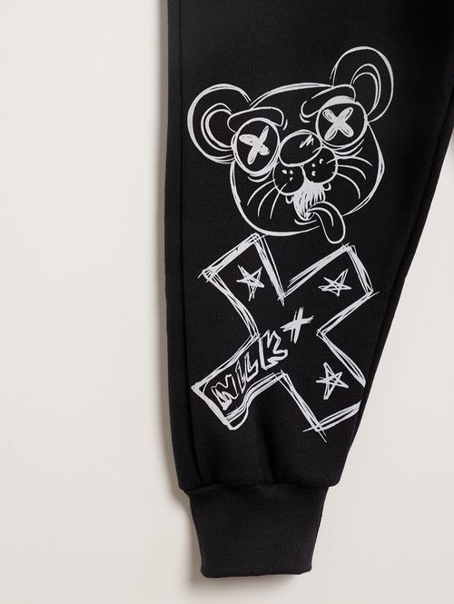 Calça Moletom Com Punho Infantil Para Menino - PRETO