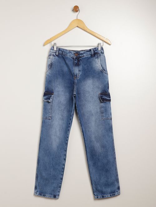 Calça Jeans Cargo Juvenil Para Menino - AZUL