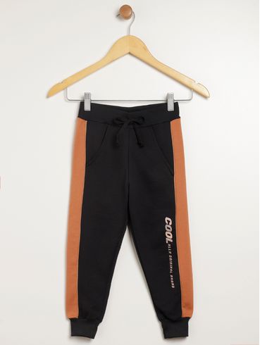 Calça Moletom Com Punho Infantil Para Menino - PRETO