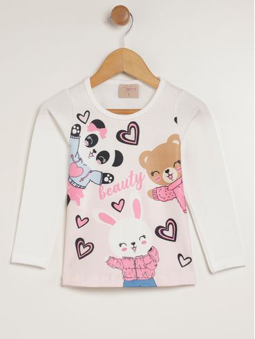 Blusa Manga Longa Infantil Para Menina - OFF WHITE