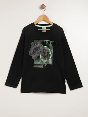 Camiseta Dinossauro Infantil Para Menino - PRETO