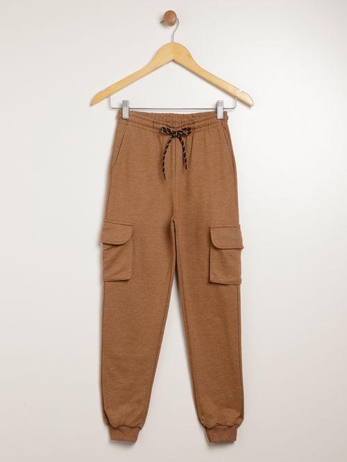 Calça Moletinho Cargo Juvenil Para Menino - MARROM