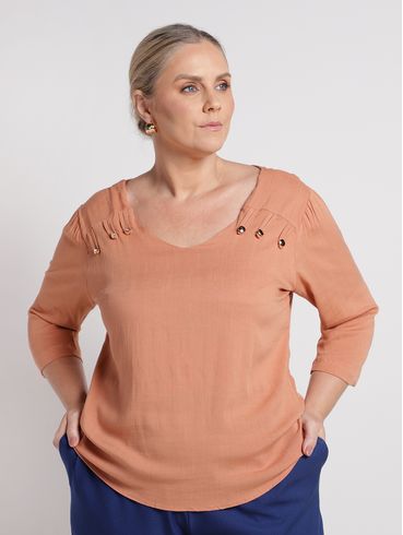 Blusa Manga 3/4 Plus Size Feminina CARAMELO
