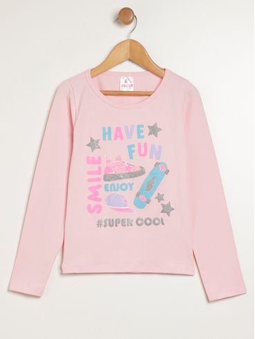 Blusa Manga Longa Juvenil Para Menina - ROSA