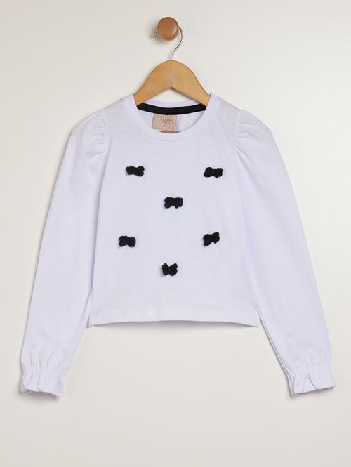 Blusa Manga Longa Laços Infantil Para Menina - BRANCO