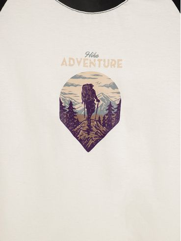 Camiseta Manga Longa Juvenil Para Menina - OFF WHITE/PRETO