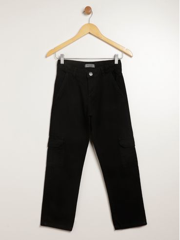 Calça Jeans Cargo Juvenil Para Menino - PRETO