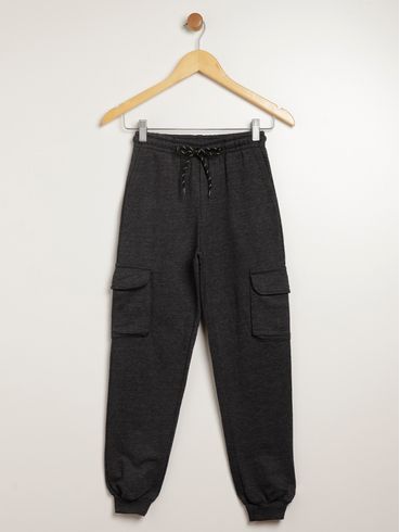 Calça Moletinho Cargo Juvenil Para Menino - PRETO