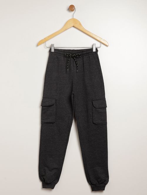 Calça Moletinho Cargo Juvenil Para Menino - PRETO
