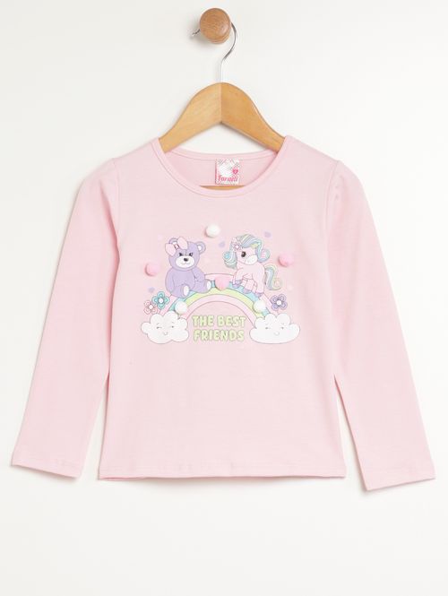 Blusa Manga Longa Infantil Para Menina - ROSA