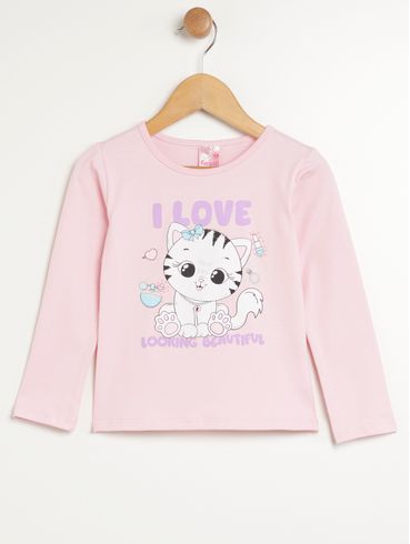 Blusa Manga Longa Infantil Para Menina - ROSA
