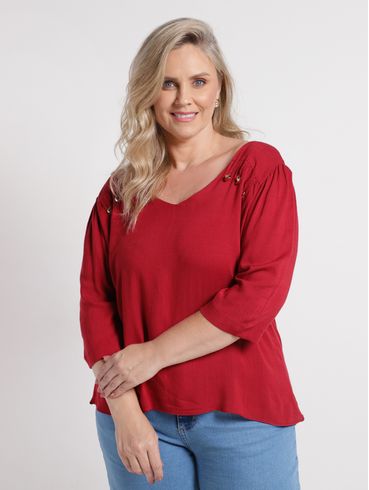 Blusa Manga 3/4 Plus Size Feminina BORDO