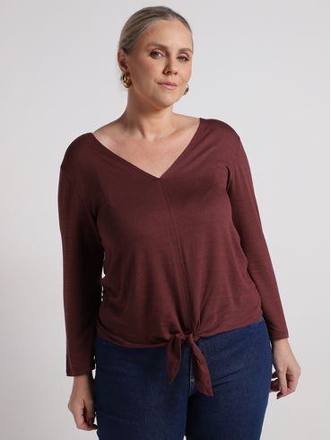 Blusa Manga Longa Autentique Plus Size Feminina MARROM