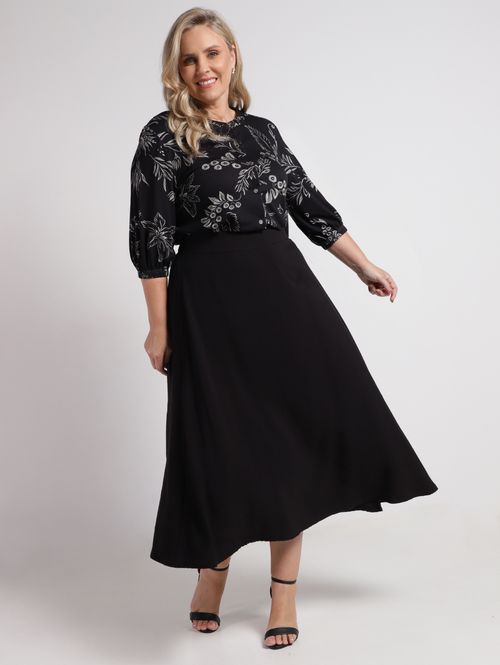 Saia Alfaiataria Midi Plus Size Feminina PRETO