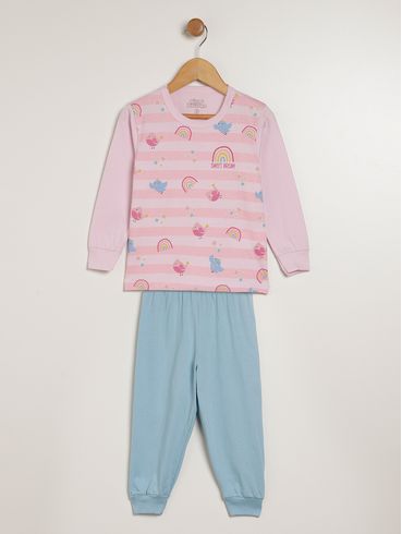 Pijama Longo Infantil Para Menina - ROSA/AZUL