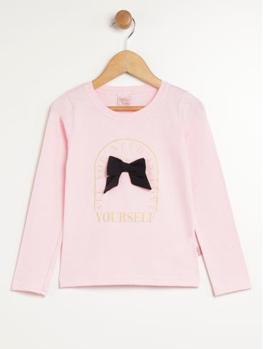 Blusa Manga Longa Laço Infantil Para Menina - ROSA