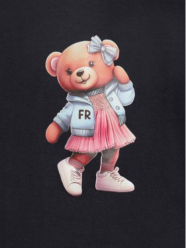 Blusa Manga Longa Ursinho Infantil Para Menina - PRETO