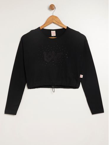 Blusa Manga Longa Juvenil Para Menina - PRETO