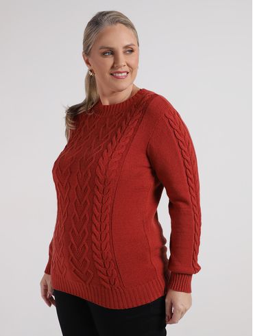 Blusa Tricot Manga Longa Plus Size Feminina COBRE