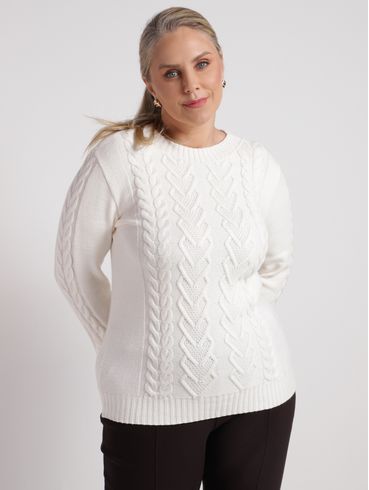 Blusa Tricot Manga Longa Plus Size Feminina OFF WHITE
