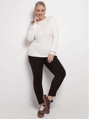 Blusa Tricot Manga Longa Plus Size Feminina OFF WHITE