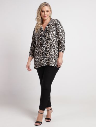 Camisa Animal Print Autentique Plus Size Feminina MARROM