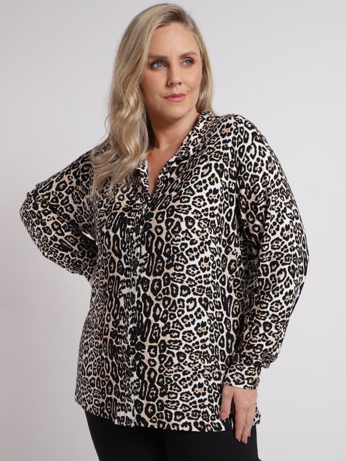 Camisa Animal Print Autentique Plus Size Feminina MARROM
