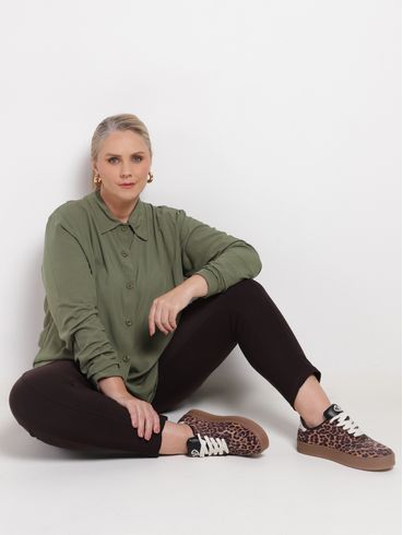 Camisa Viscose Manga Longa Plus Size Feminina VERDE