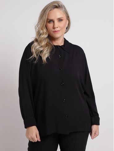 Camisa Viscose Manga Longa Plus Size Feminina PRETO