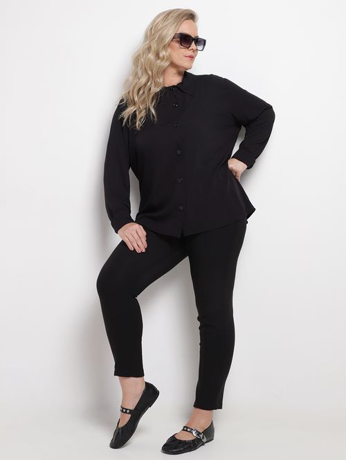 Camisa Viscose Manga Longa Plus Size Feminina PRETO
