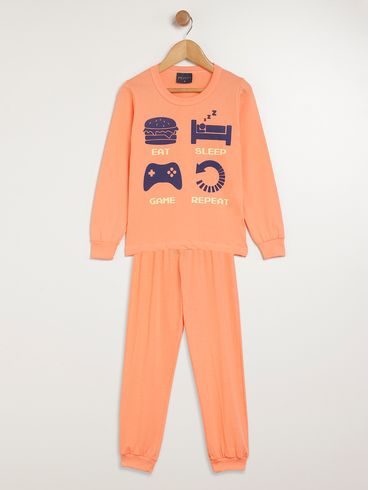 Pijama Longo Infantil Para Menino - LARANJA