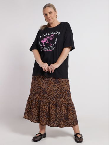 Blusa Manga Curta Oversized Plus Size Feminina PRETO
