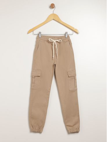 Calça Sarja Cargo Juvenil Para Menino - BEGE