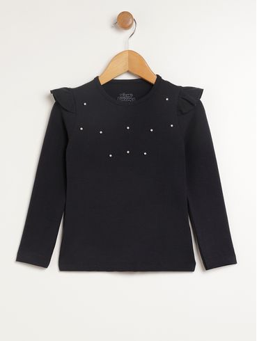 Blusa Manga Longa Infantil Para Menina - PRETO