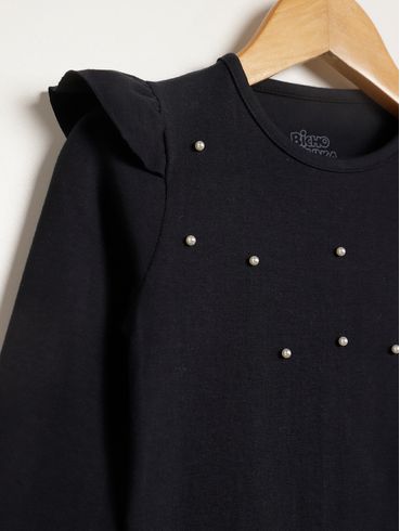 Blusa Manga Longa Infantil Para Menina - PRETO