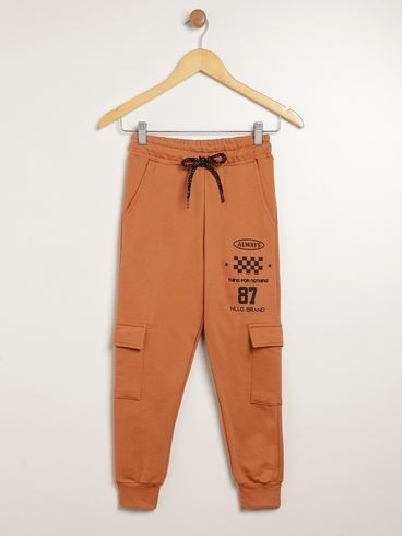 Calça Moletom Com Punho Juvenil Para Menino - MARROM