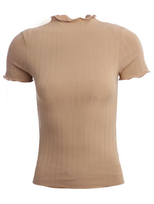 Blusa Canelada Manga Curta Autentique Feminina AREIA