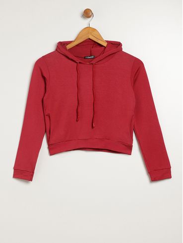 Blusa Cropped Manga Longa Juvenil Para Menina - BORDO