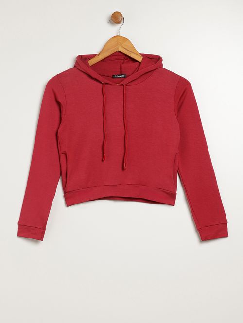 Blusa Cropped Manga Longa Juvenil Para Menina - BORDO
