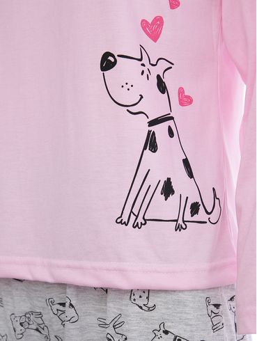 Pijama Longo Feminino ROSA/MESCLA