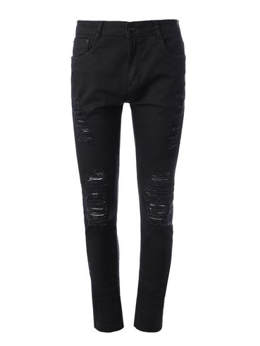 Calça Jeans Slim Destroyed Masculina PRETO