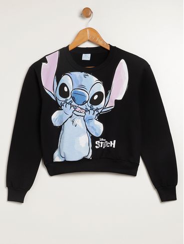 Moletom Disney Stitch Juvenil Para Menina - PRETO