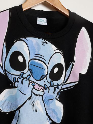Moletom Disney Stitch Juvenil Para Menina - PRETO