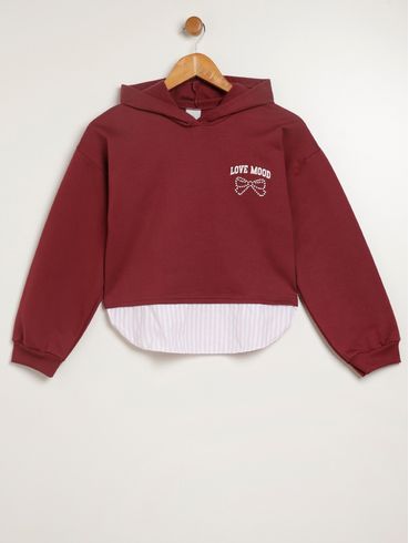 Moletom Com Capuz Juvenil Para Menina - BORDO