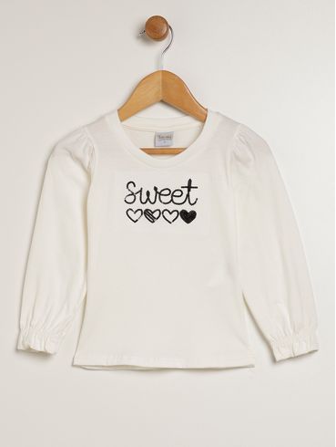 Blusa Manga Longa Infantil Para Menina - OFF WHITE