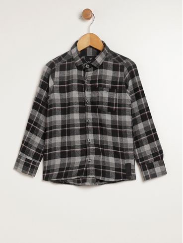 Camisa Flanela  Manga Longa Infantil Para Menino - CINZA