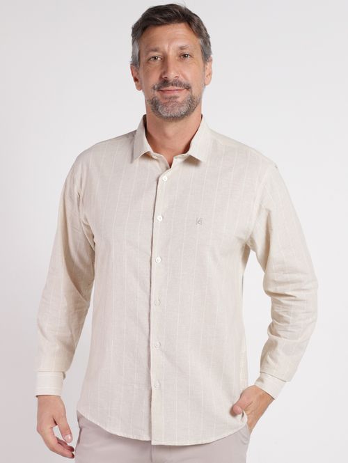 Camisa Manga Longa Slim Elétron Masculina BEGE