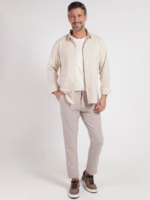 Camisa Manga Longa Slim Elétron Masculina BEGE